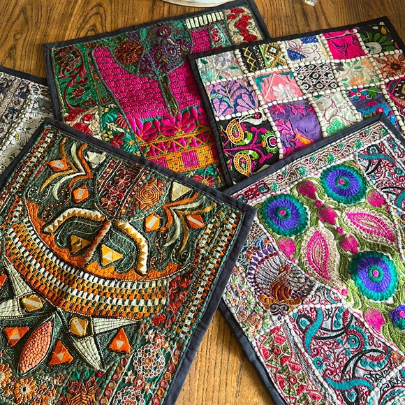 ethnic indian hand made Other - LOT OF 5 Indian Traditional Handmade Patchwork Cushion Cover  Ethnic Emb…